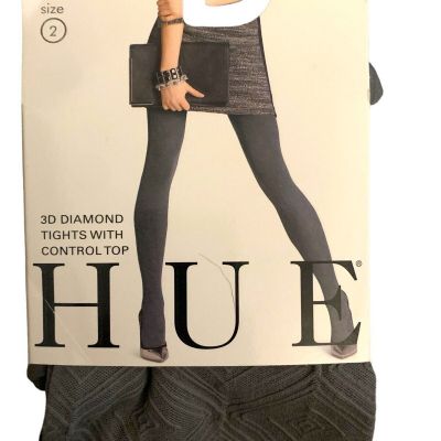 HUE Women’s 3D Diamond Tights w/ Control Top Size 2 Gray *READ*